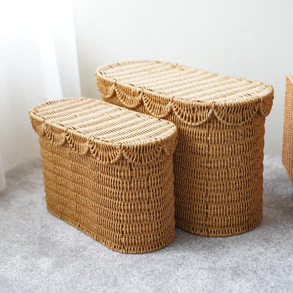 洗える収納 スカラップラタンバスケットハイタイプ 43cm