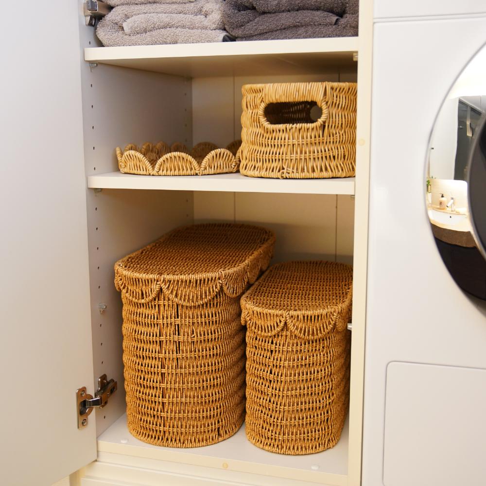 洗える収納 スカラップラタンバスケットハイタイプ 43cm