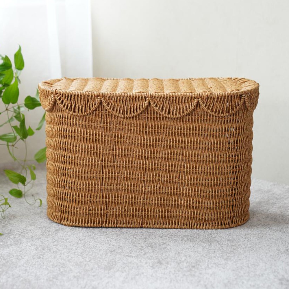 洗える収納 スカラップラタンバスケットハイタイプ 43cm