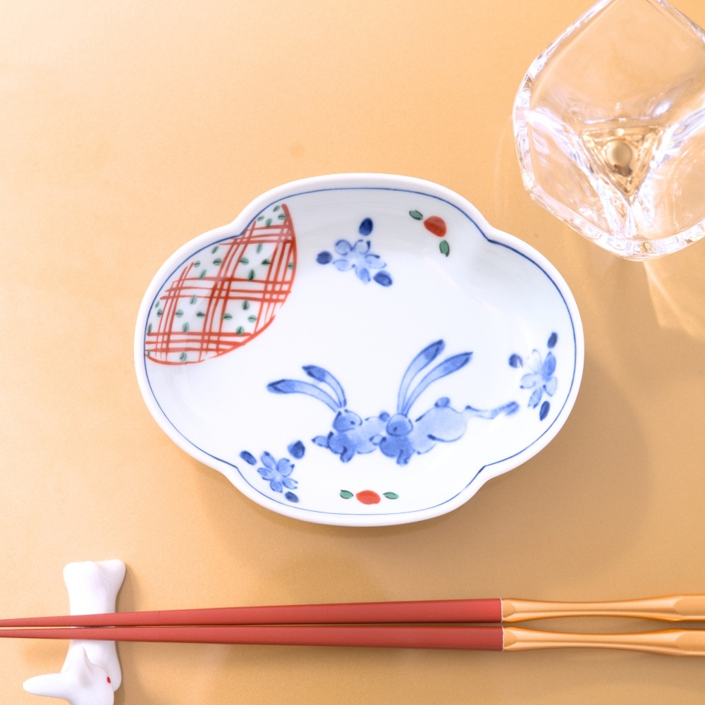 波佐見焼 花うさぎ 木甲小皿 3枚目