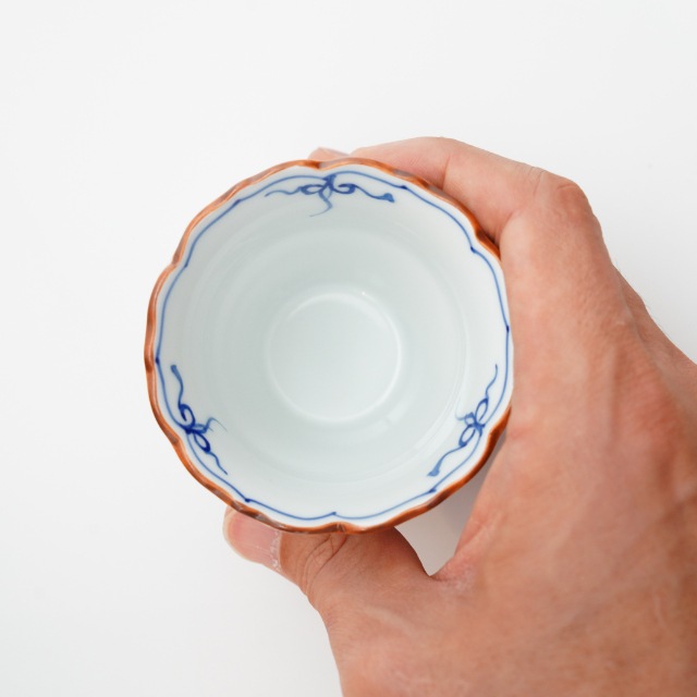 波佐見焼　渕瓔珞（青）　桔梗渕杵型小吸物