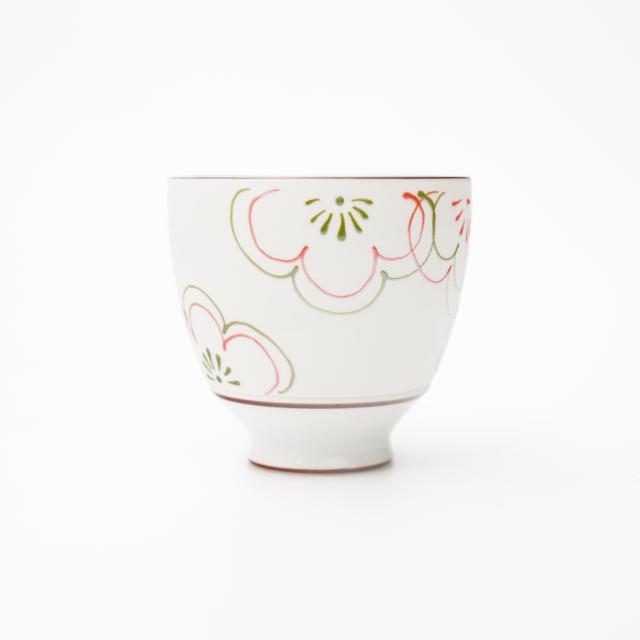 ラスターフラワー湯呑　赤