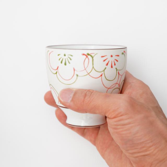 ラスターフラワー湯呑　赤
