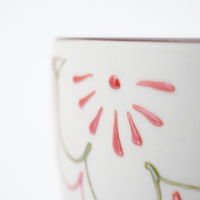 ラスターフラワー湯呑　赤