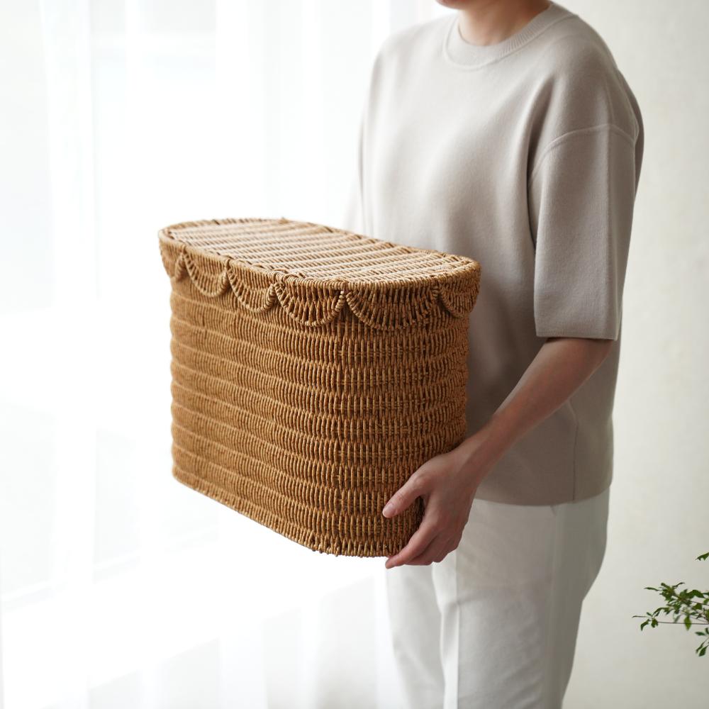 洗える収納 スカラップラタンバスケット ハイタイプ38cm