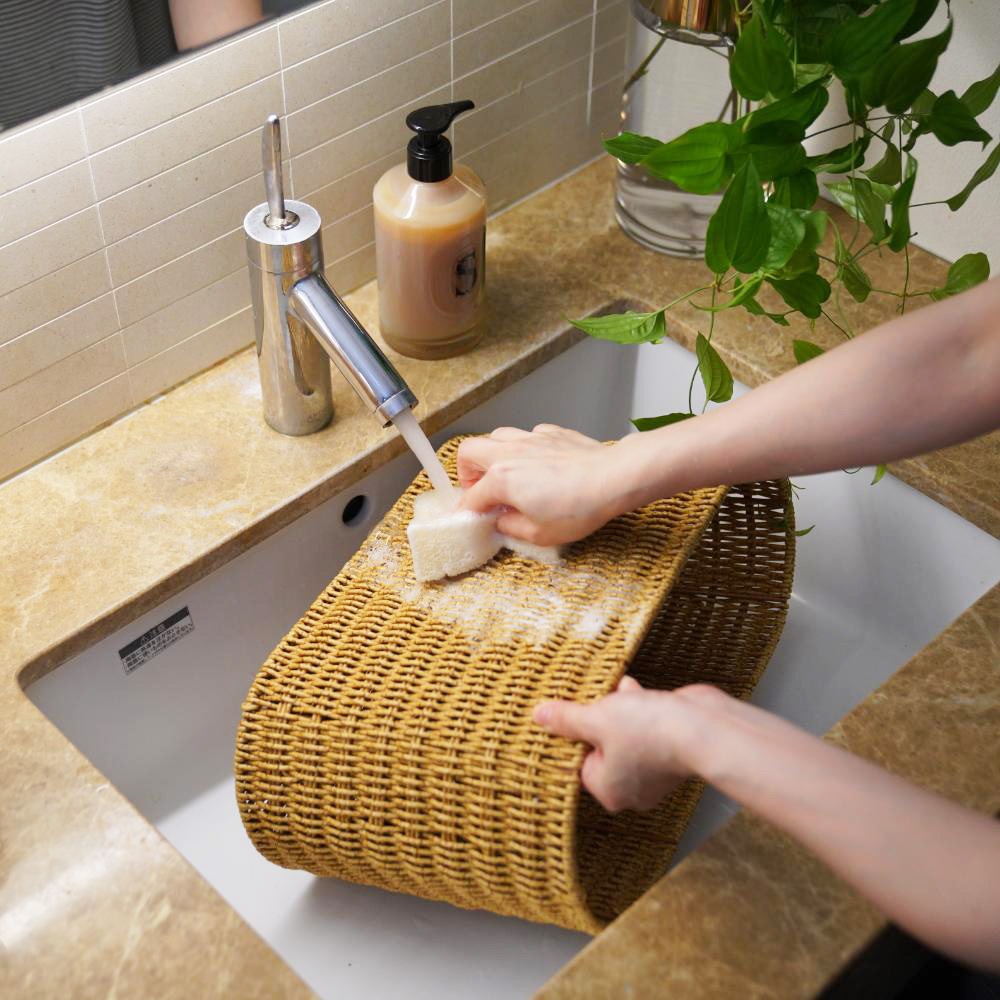洗える収納 スカラップラタンバスケット ハイタイプ38cm