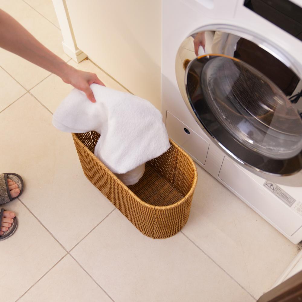 （上代・数量）洗える収納シリーズ スカラップラタンオーバルバスケット 38cm