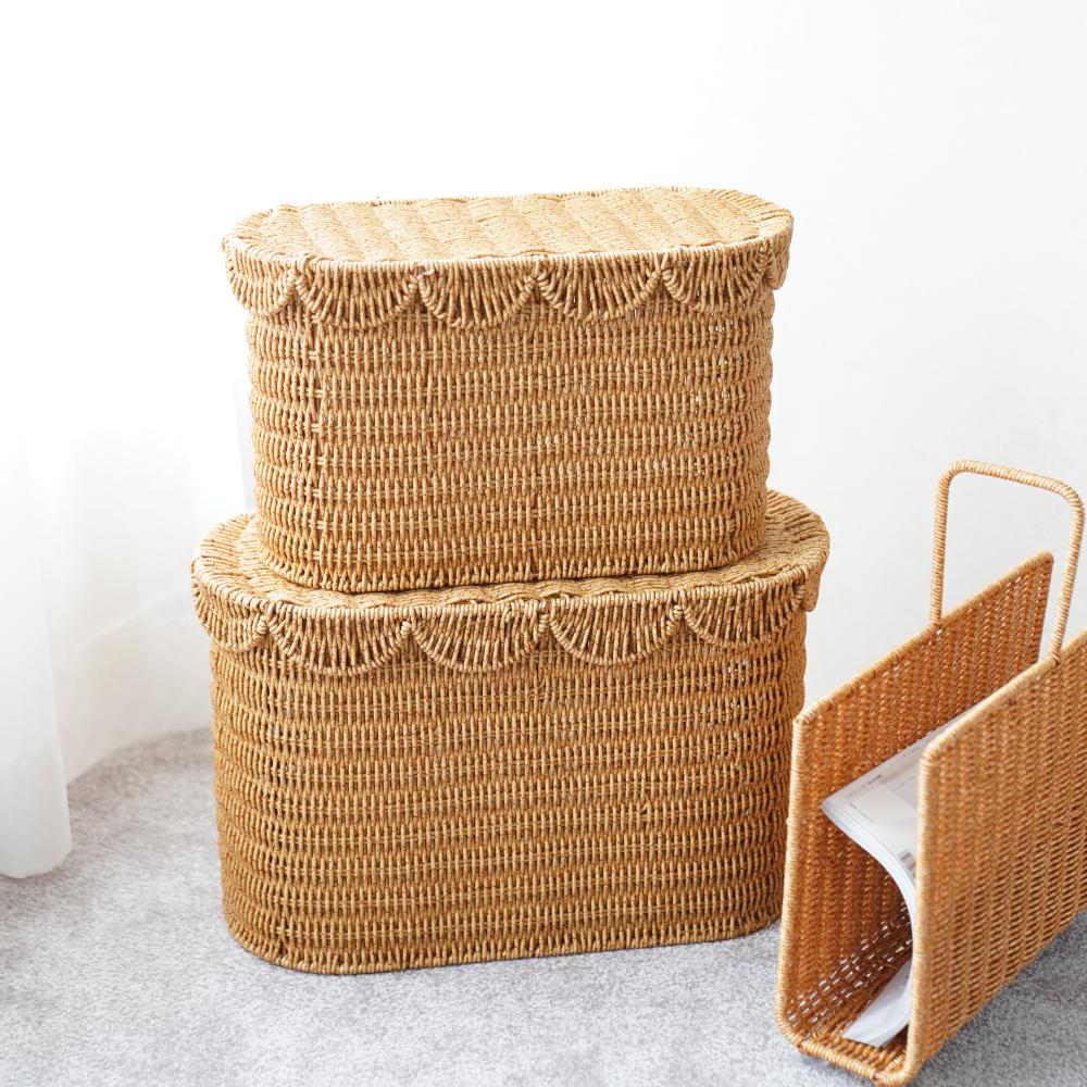 洗える収納 スカラップラタンバスケット ハイタイプ38cm