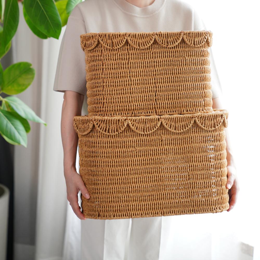 洗える収納 スカラップラタンバスケット ハイタイプ38cm