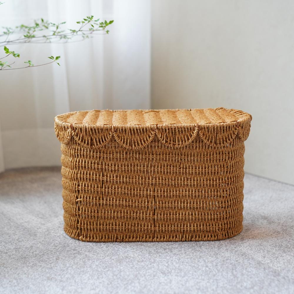 洗える収納 スカラップラタンバスケット ハイタイプ38cm