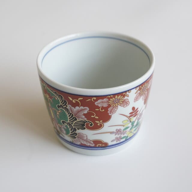 波佐見焼　赤濃草花紋　そば猪口