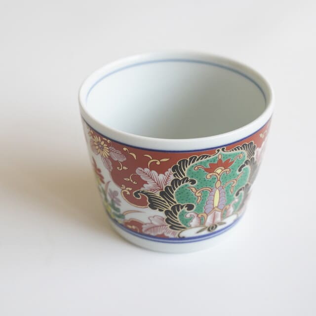 波佐見焼　赤濃草花紋　そば猪口