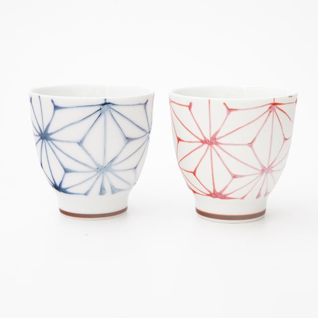 一珍麻の葉　湯呑　青