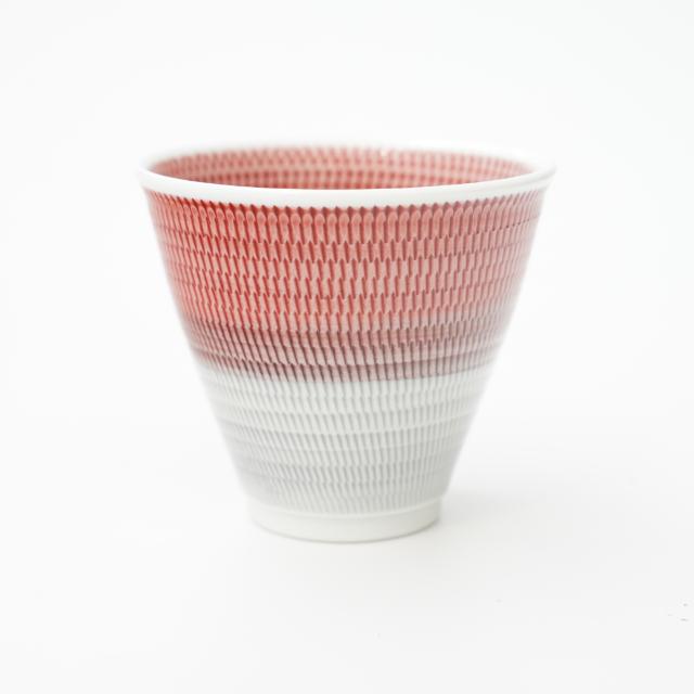 爽雲　湯呑　赤