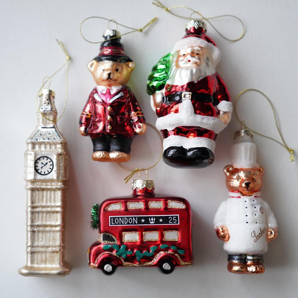 クリスマスガラスオーナメント　イギリスモチーフ4点セット 5点セット】ロンドンモチーフ クリスマス オーナメント｜ 四季折々の
