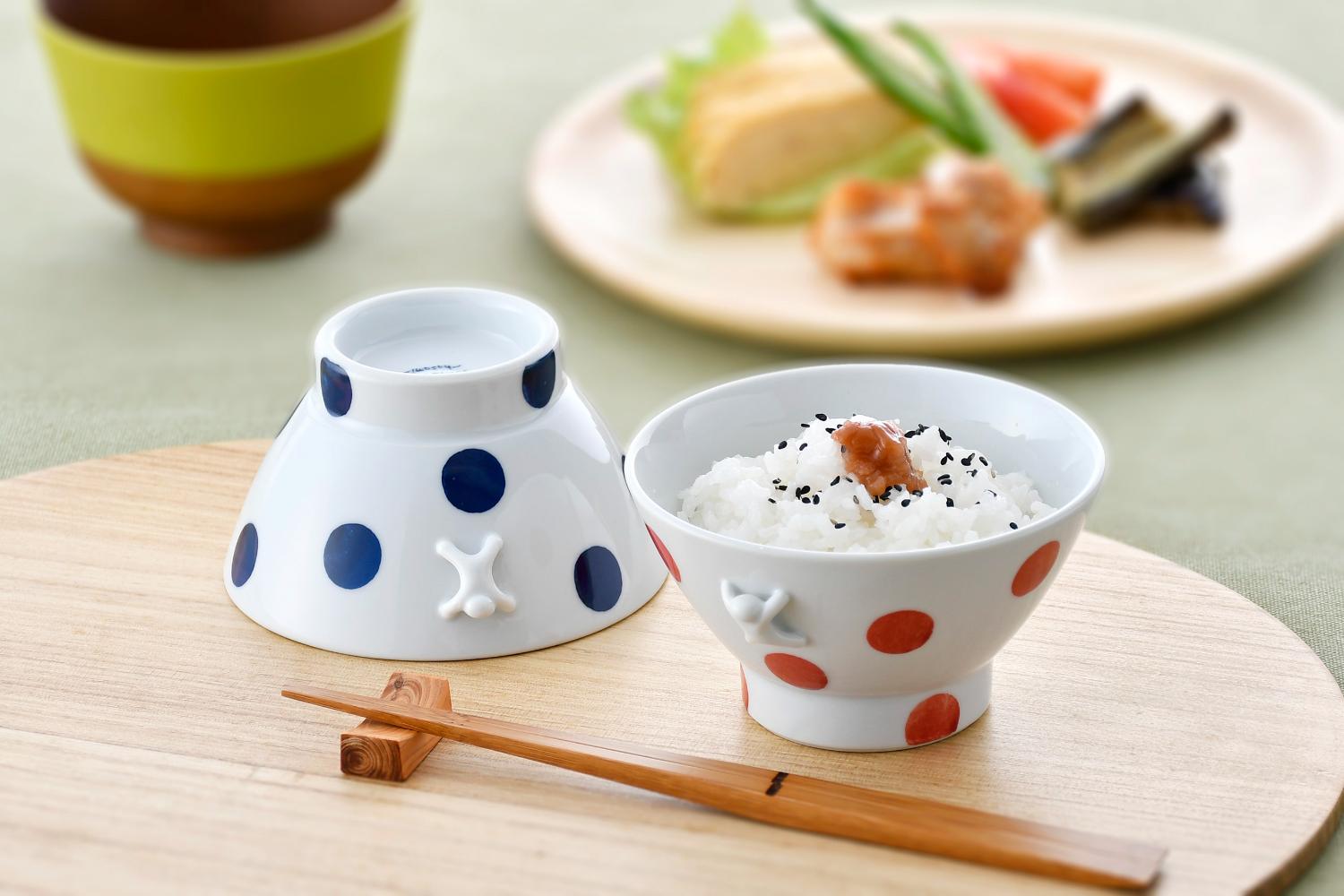 一閑人・ドット　青　日本製　波佐見焼　飯碗