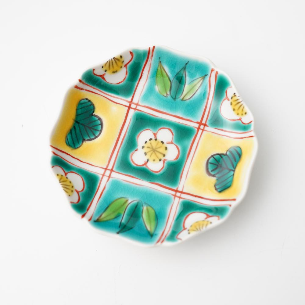 九谷焼松竹梅 眉石窯 九谷焼 モッコ小皿 格子松竹梅 ｜ 四季折々のおしゃれな和食器