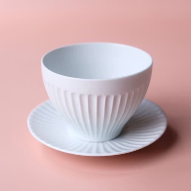 波佐見焼　白マット　しのぎ　煎茶碗