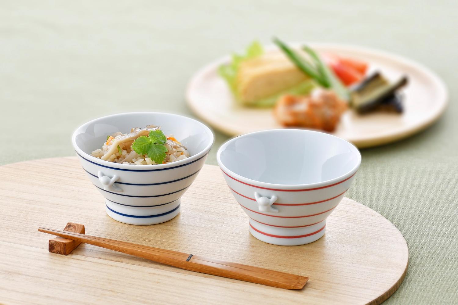一閑人・ボーダー　赤　日本製　波佐見焼　飯碗