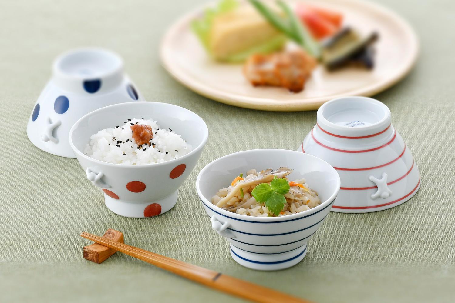 一閑人・ボーダー　赤　日本製　波佐見焼　飯碗
