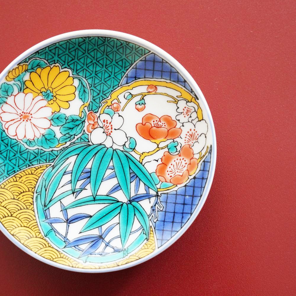 九谷焼 3寸 豆皿　はなまる