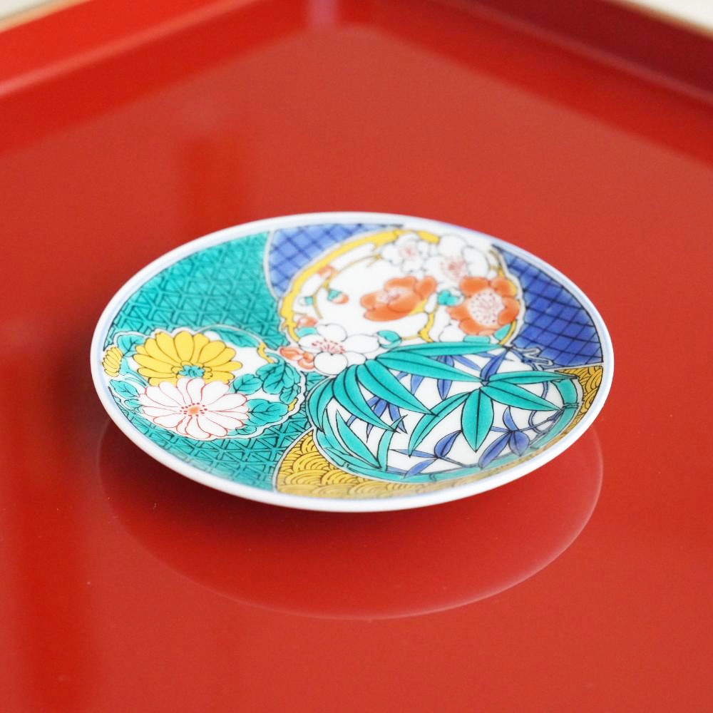 九谷焼 3寸 豆皿　はなまる