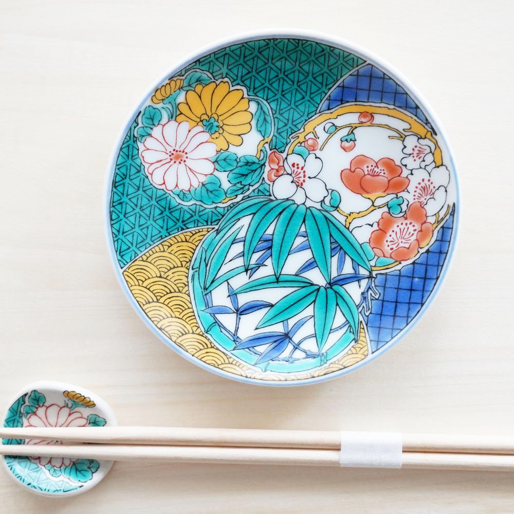 九谷焼 3寸 豆皿　はなまる