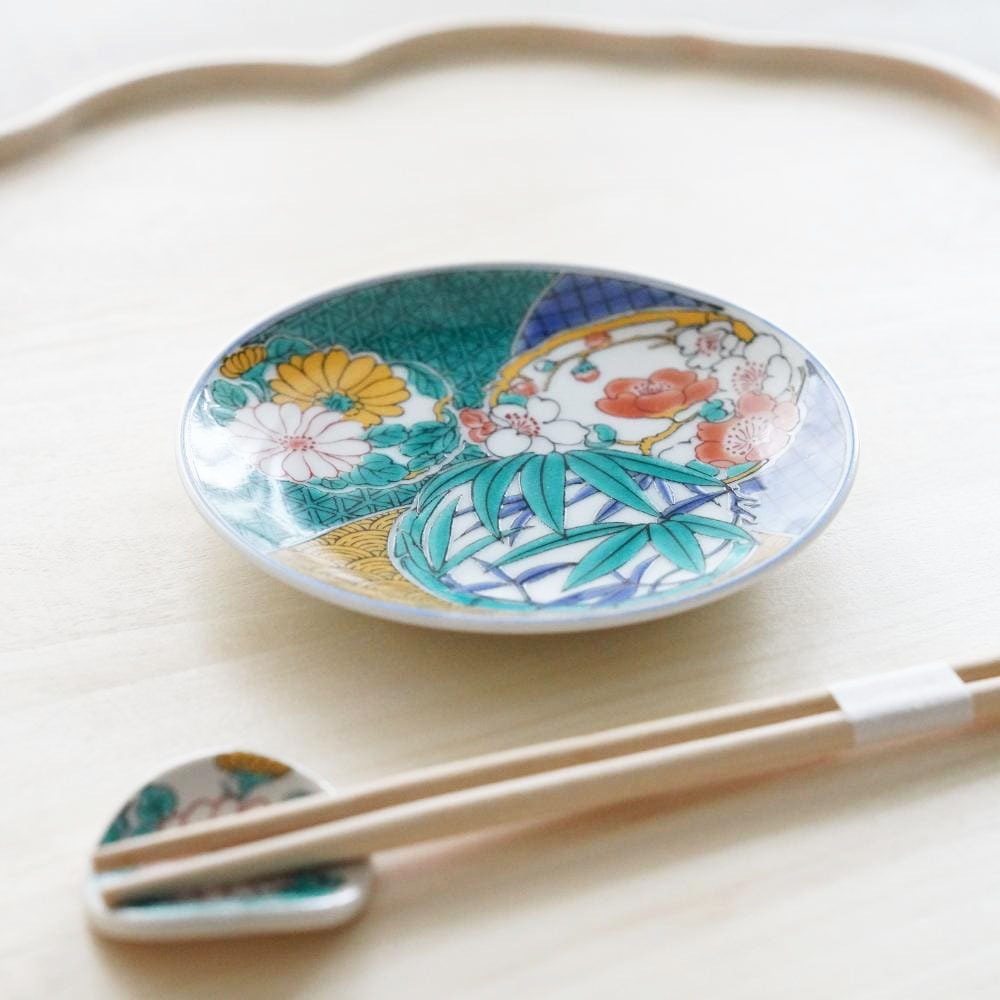 九谷焼 3寸 豆皿　はなまる