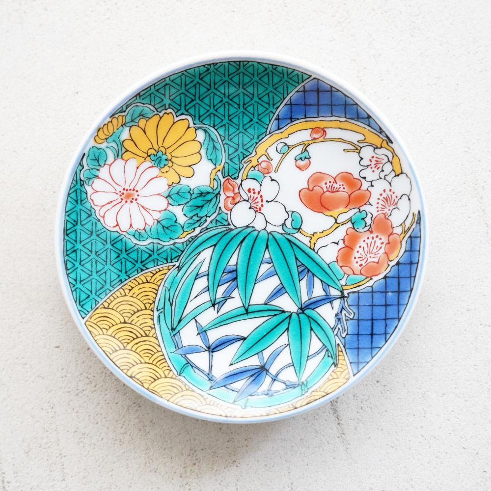 九谷焼 3寸 豆皿　はなまる