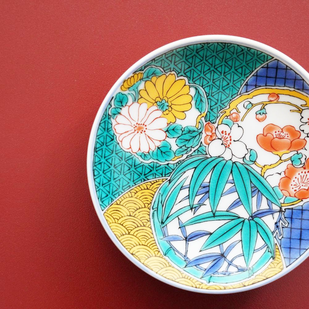 九谷焼 3寸 豆皿　はなまる