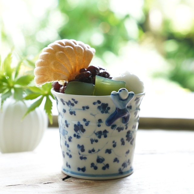 波佐見焼　藍唐草　一閑人煎茶・そば猪口