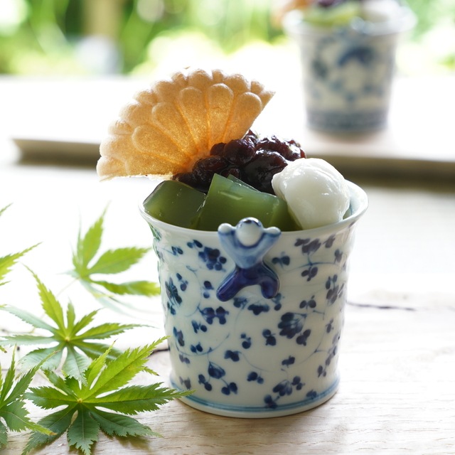 波佐見焼　藍唐草　一閑人煎茶・そば猪口