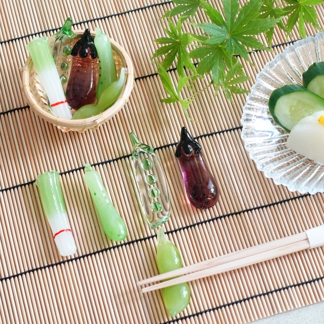 手作り硝子　夏野菜箸置き　5点揃え