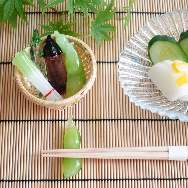 手作り硝子　夏野菜箸置き　5点揃え