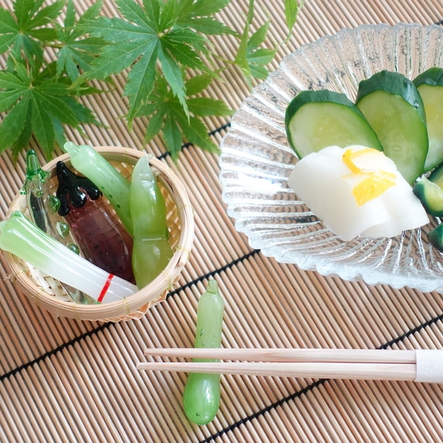 手作り硝子　夏野菜箸置き　5点揃え