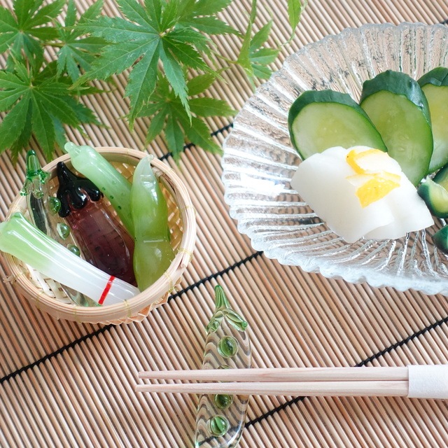 手作り硝子　夏野菜箸置き　5点揃え