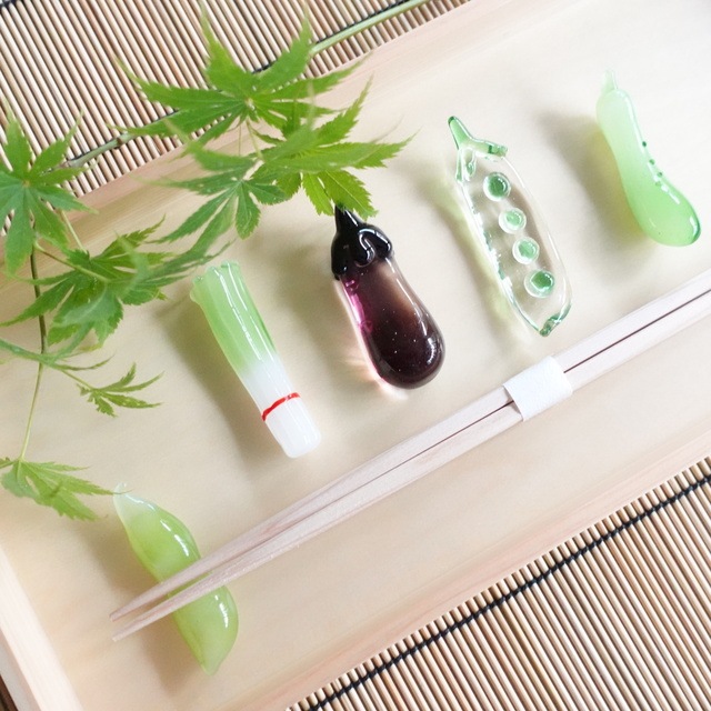 手作り硝子　夏野菜箸置き　5点揃え