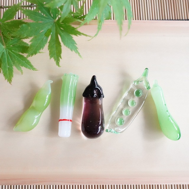 手作り硝子　夏野菜箸置き　5点揃え