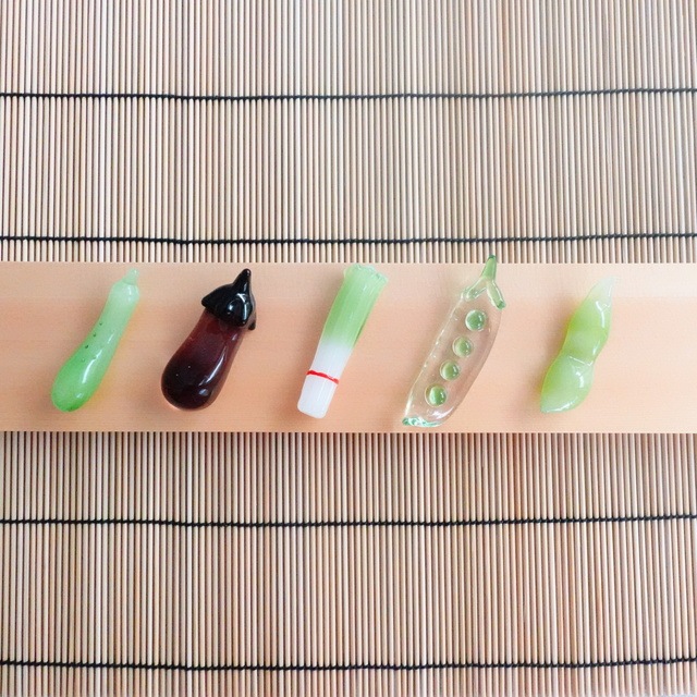 手作り硝子　夏野菜箸置き　5点揃え