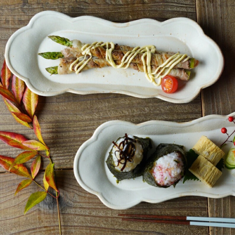 益子焼 もくもく皿（ロング）kinari 