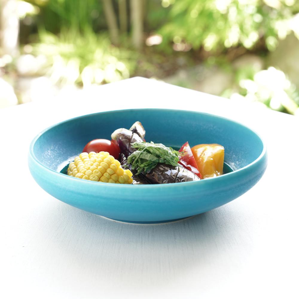 ターコイズブルー21㎝フラットボウル｜ 四季折々のおしゃれな和食器