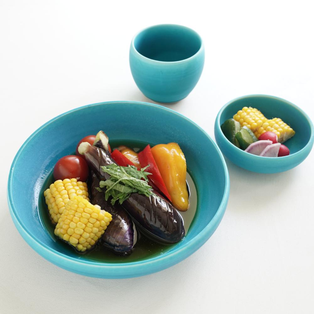 ターコイズブルー21㎝フラットボウル｜ 四季折々のおしゃれな和食器