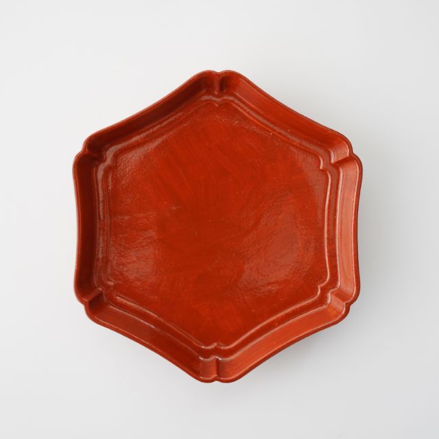 椿 輪花皿 赤絵