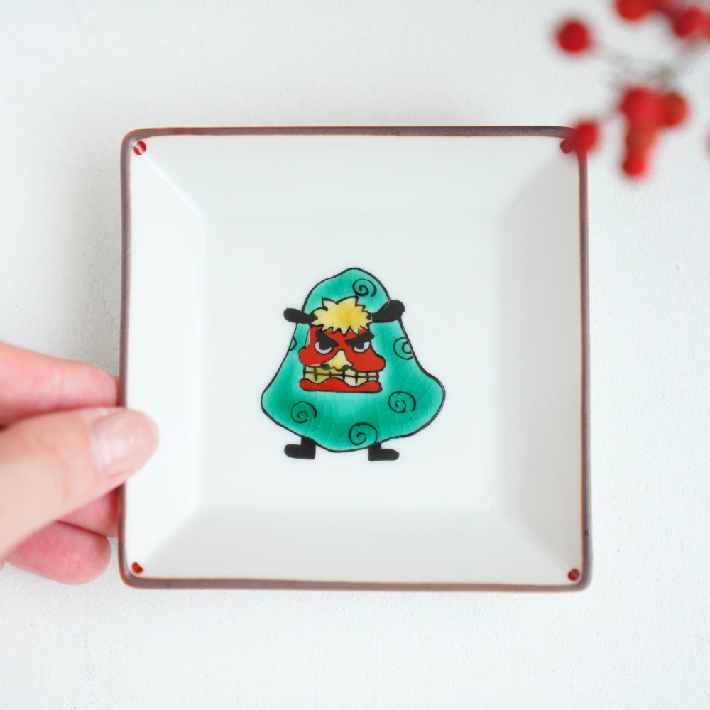 双鳩窯 九谷焼 角小皿 寿ぎ（ことほぎ） 獅子舞｜ 四季折々の