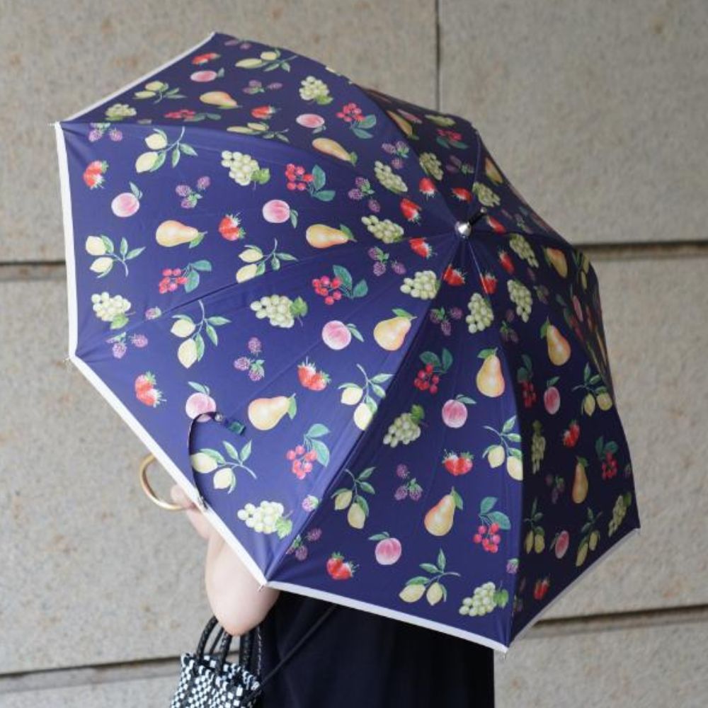 長傘 PUフルーツプリント ネイビー【晴雨兼用傘】｜ 四季折々の
