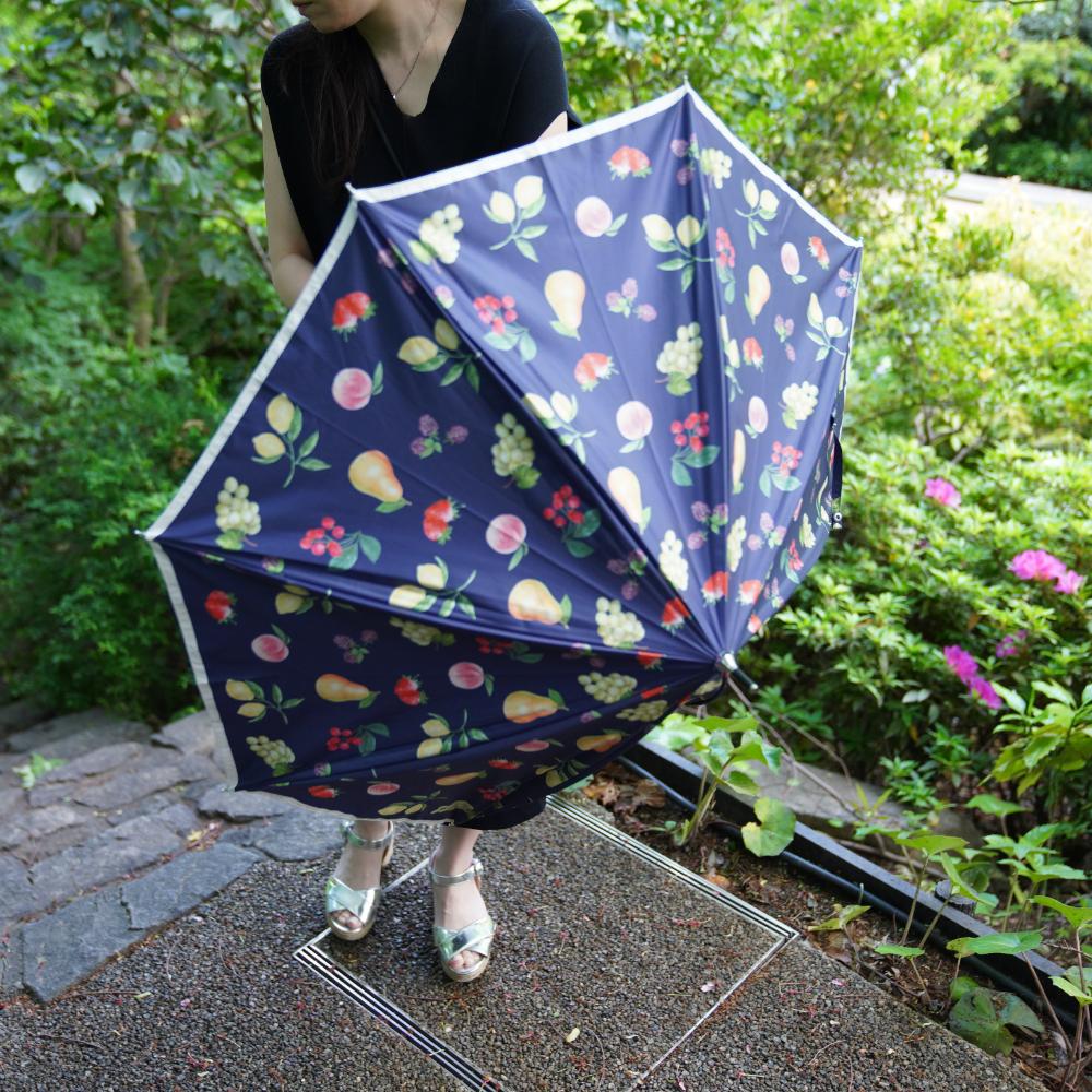 UV100％カット 長傘 PUフルーツプリント ホワイト【晴雨兼用傘】