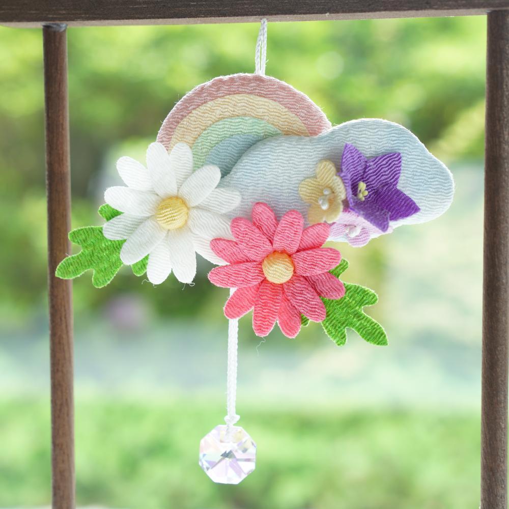【予約/7月末入荷予定】ちりめん枠飾り 虹と蓮