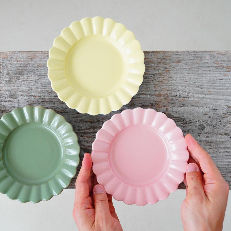 耐熱 色釉輪花取皿（イエロー）