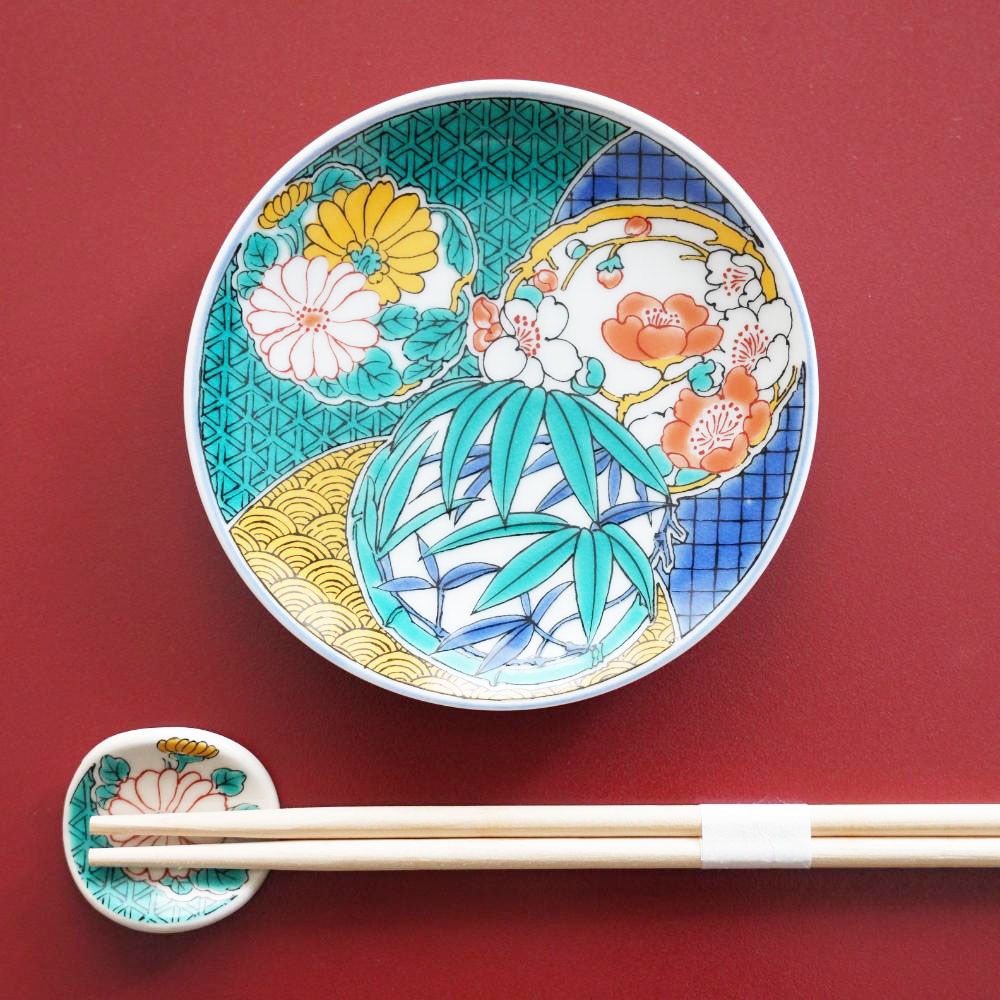 九谷焼 3.5寸 豆皿　はなまる