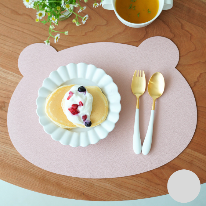 リバーシブル　ベア　ランチョンマット for kids　ピンク/グレー